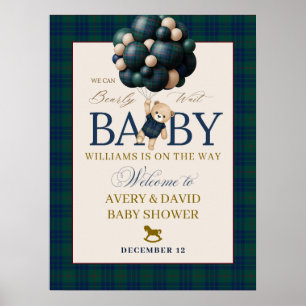 Bearly Wait Preppy Teddy Balloon Baby Shower Poster
