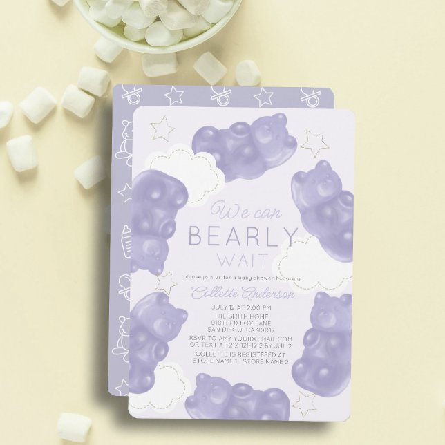 Bearly Wait Purple Gummy Bear Baby Shower Invitation (Creator Uploaded)