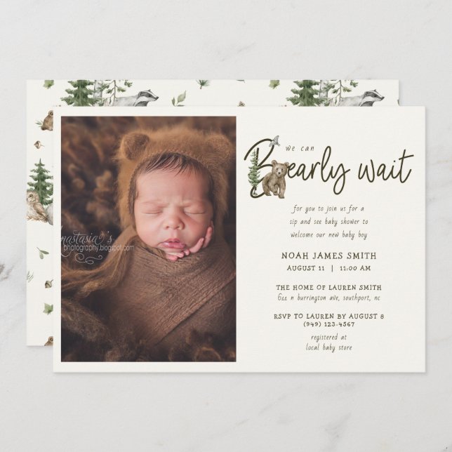 Bearly Wait Sip & See Baby Shower Invitation (Front/Back)