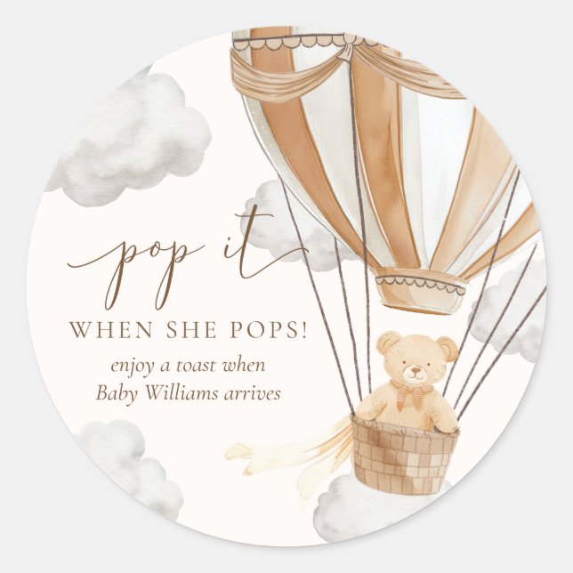 Bearly Wait Tan Teddy Bear Pop It When She Pops Classic Round Sticker (Front)