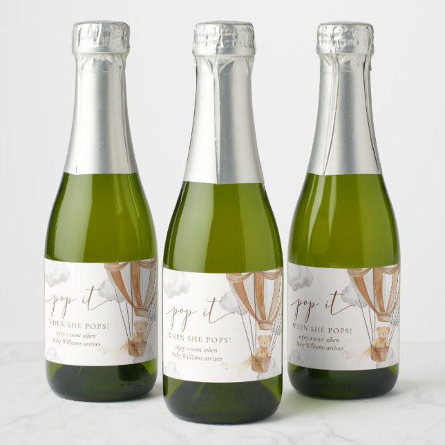 Bearly Wait Tan Teddy Bear Pop It When She Pops Sparkling Wine Label (Bottles)
