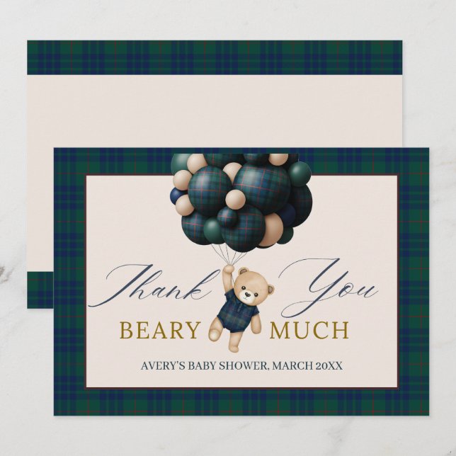 Bearly Wait Teddy Balloon Baby Shower books Thank You Card (Front/Back)