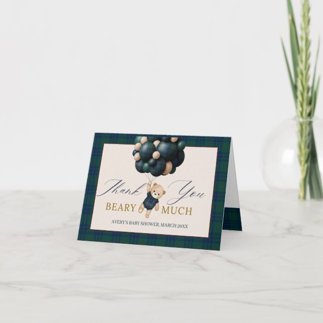 Bearly Wait Teddy Balloon Baby Shower books Thank You Card (Front)