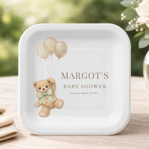 Bearly Wait Teddy Balloons Baby Shower Party Paper Plate
