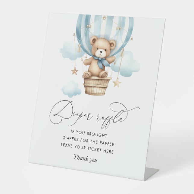 bearly wait teddy bear baby shower diaper raffle   pedestal sign (Front)