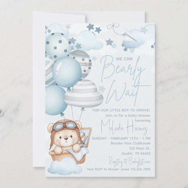 Bearly Wait Teddy Bear Baby Shower Invitation (Front)