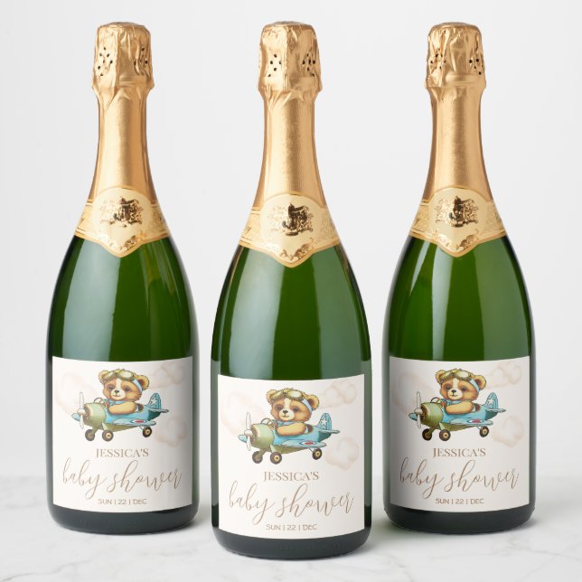 Bearly Wait! Teddy Bear Baby Shower Sparkling Wine Label (Bottles)