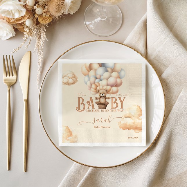 Bearly Wait Teddy Bear Balloons Gender Neutral Napkin (Creator Uploaded)