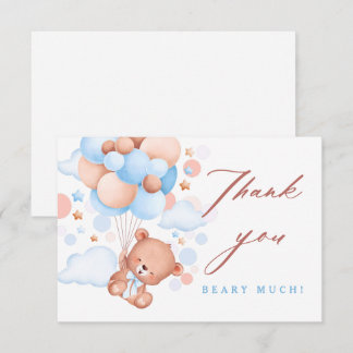 Bearly Wait Teddy Bear Blue Baby Shower Thank You Card