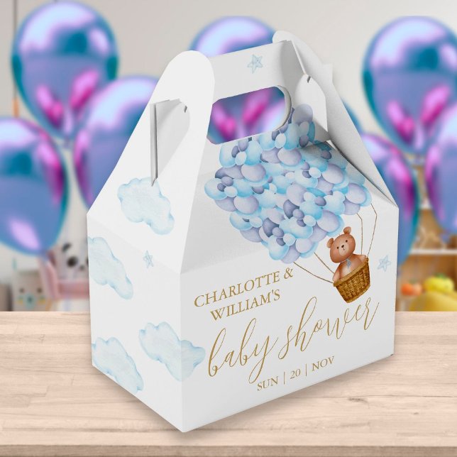 Bearly Wait Teddy Bear Blue Balloons Baby Shower Favour Box (Creator Uploaded)