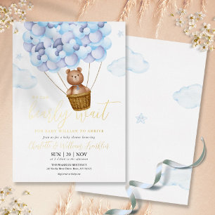Bearly Wait Teddy Bear Blue Boy Baby Shower Gold