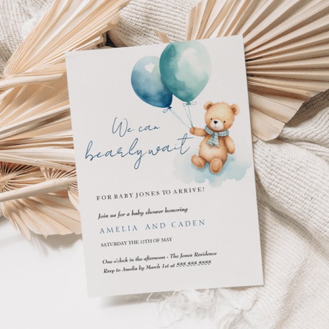 Bearly Wait Teddy Bear Boy Baby Shower Invitation (Creator Uploaded)