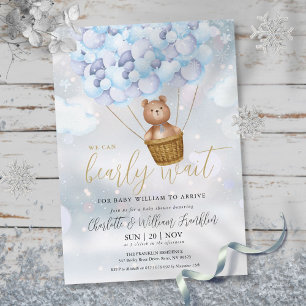Bearly Wait Teddy Bear Boy Winter Baby Shower Invitation