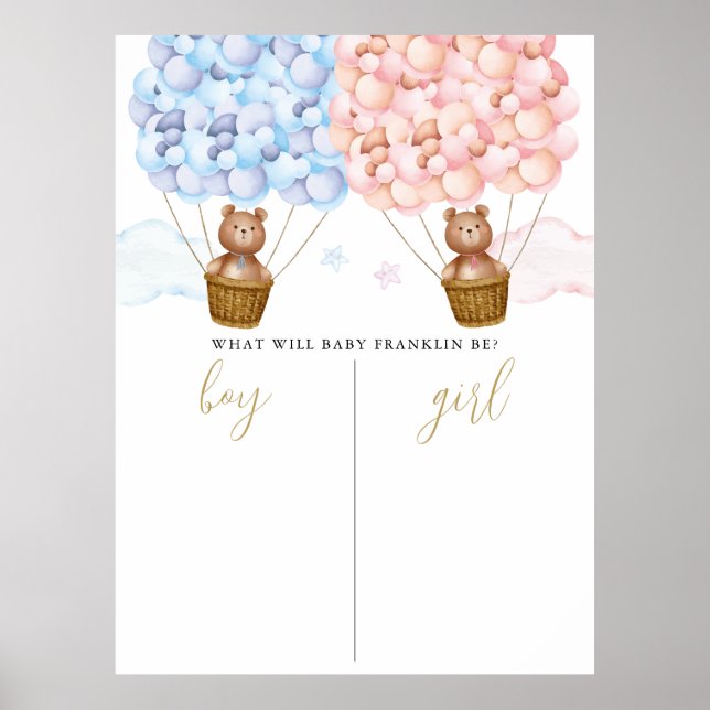 Bearly Wait Teddy Bear Gender Reveal Voting Sign (Front)