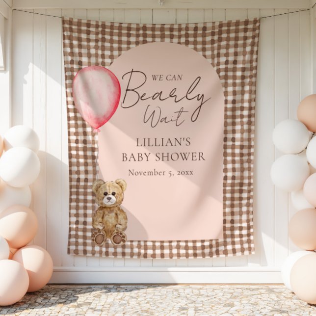 Bearly Wait Teddy Bear Girl Baby Shower Backdrop Tapestry (Creator Uploaded)