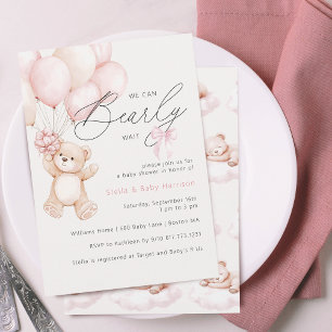 Bearly Wait Teddy Bear Girl Baby Shower Invitation