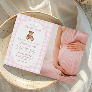 Bearly Wait Teddy Bear Girl Baby Shower Photo Invitation
