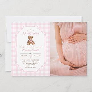Bearly Wait Teddy Bear Girl Baby Shower Photo Invitation