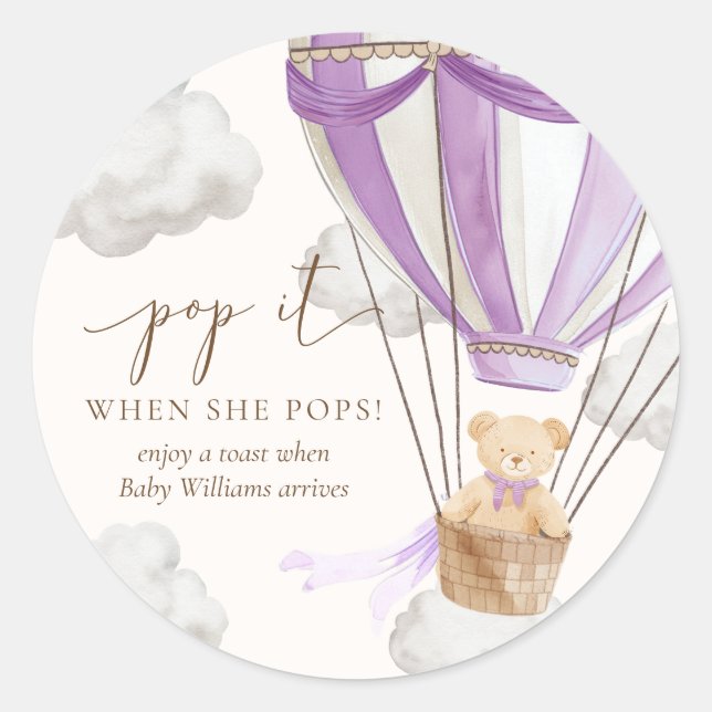 Bearly Wait Teddy Bear Lilac Pop It When She Pops Classic Round Sticker (Front)