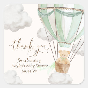 Bearly Wait Teddy Bear Mint Thank You Baby Shower Square Sticker