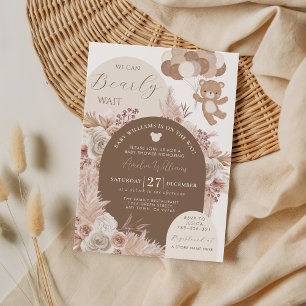 Bearly Wait Teddy Bear Neutral Boho Baby Shower Invitation
