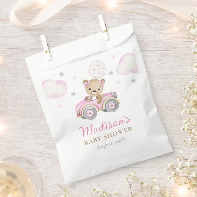 Bearly Wait Teddy Bear Pink Girl Baby Shower Favour Bag (Clipped)