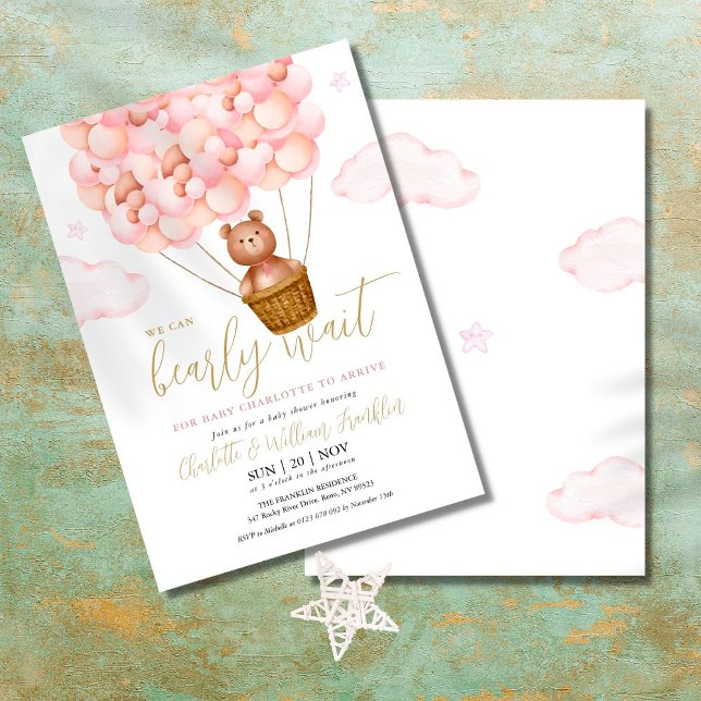 Bearly Wait Teddy Bear Pink Girl Baby Shower Invitation (Creator Uploaded)
