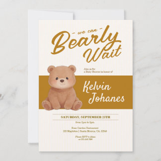 Bearly Wait Teddy Bear Stripped Baby Shower Invitation