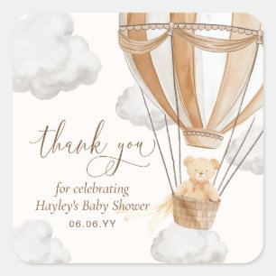 Bearly Wait Teddy Bear Thank You Tan Baby Shower Square Sticker
