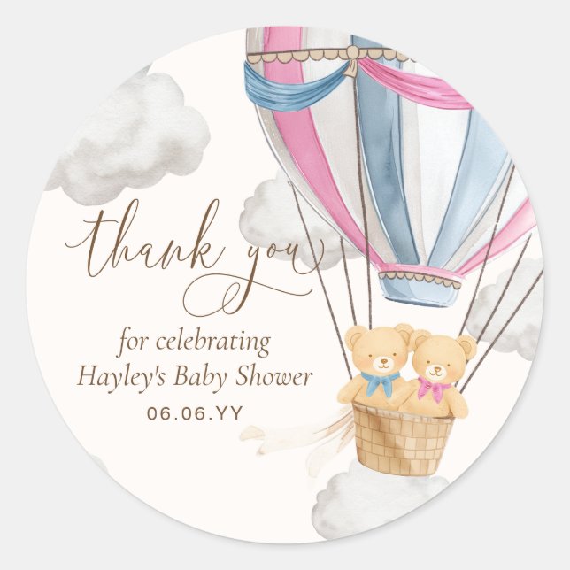 Bearly Wait Teddy Bear Thank You Twins Baby Shower Classic Round Sticker (Front)