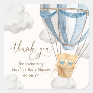 Bearly Wait Teddy Bear Thank You Twins Baby Shower Square Sticker