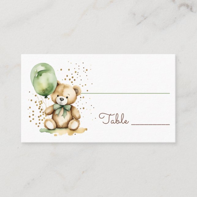 Bearly wait teddy green baby shower place card (Front)