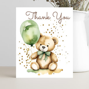 Bearly wait teddy green baby shower thank you card