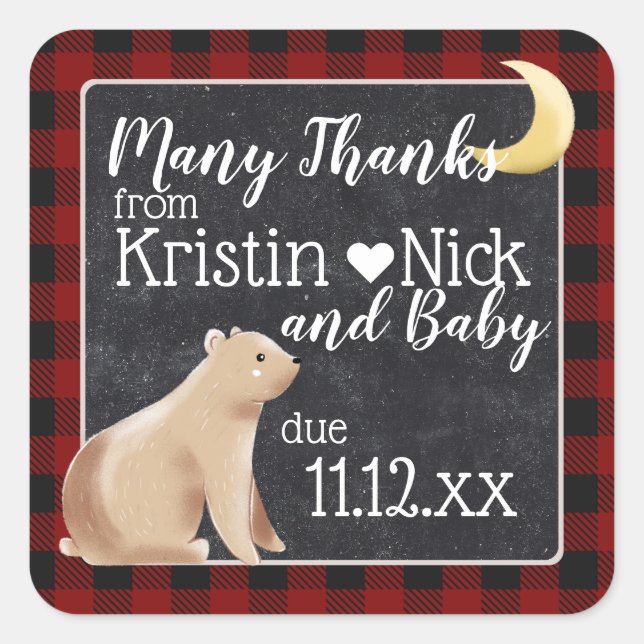Bearly Wait Thank You Favour Sticker Buffalo Plaid (Front)
