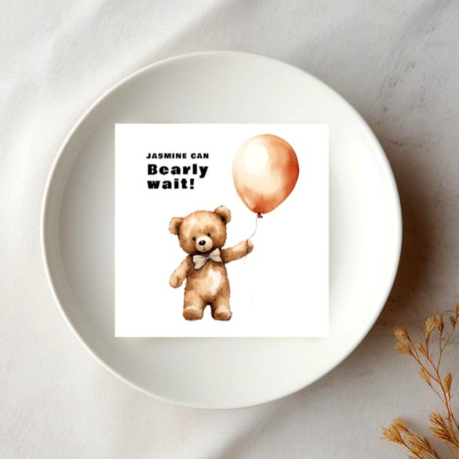 Bearly wait theme baby shower Paper Napkin (we can bearly wait modern minimal modern teddy bear desgin all on a crisp white background)