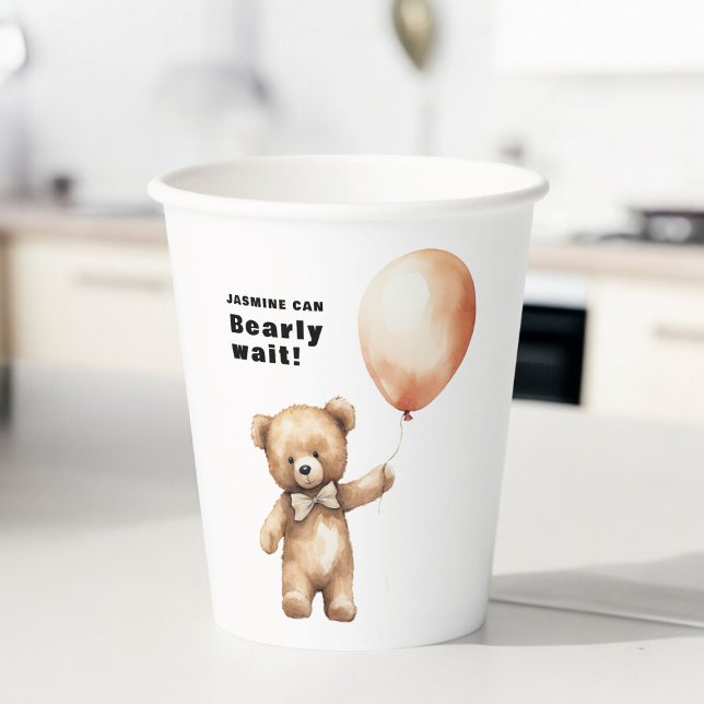 Bearly wait theme classic baby shower  paper cups (minimal simple can bearly wait personalized baby shower paper cups)