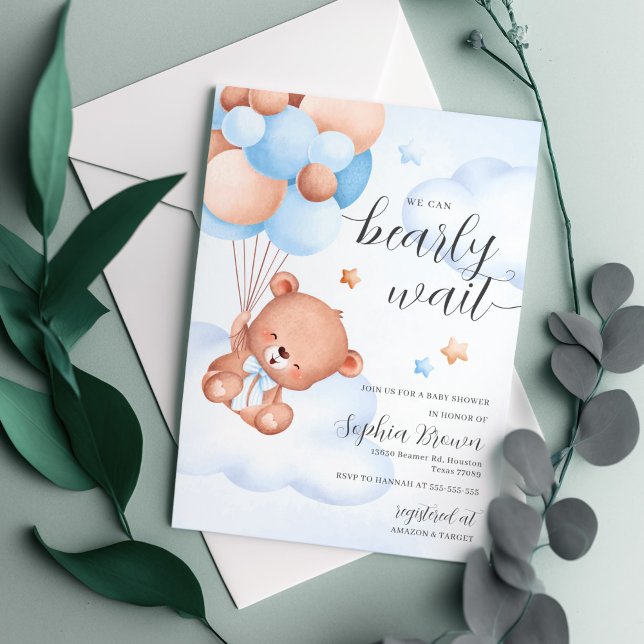 Bearly Wait Watercolor Baby Boy Baby Shower Invitation (Creator Uploaded)