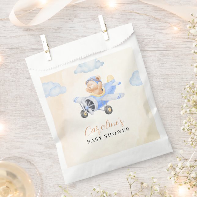 Bearly Wait Watercolor Flying Bear Baby Shower Favour Bag (Clipped)