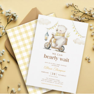 Bearly Wait White Bear Gender Neutral Baby Shower Invitation