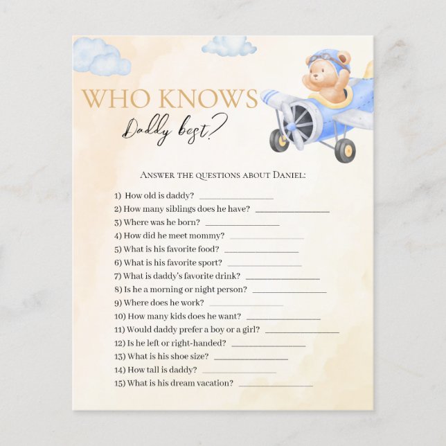 Bearly Wait Who Knows Daddy Best Game Card (Front)