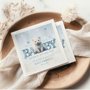 Bearly Wait Winter Modern Polar Bear Baby Shower Napkin