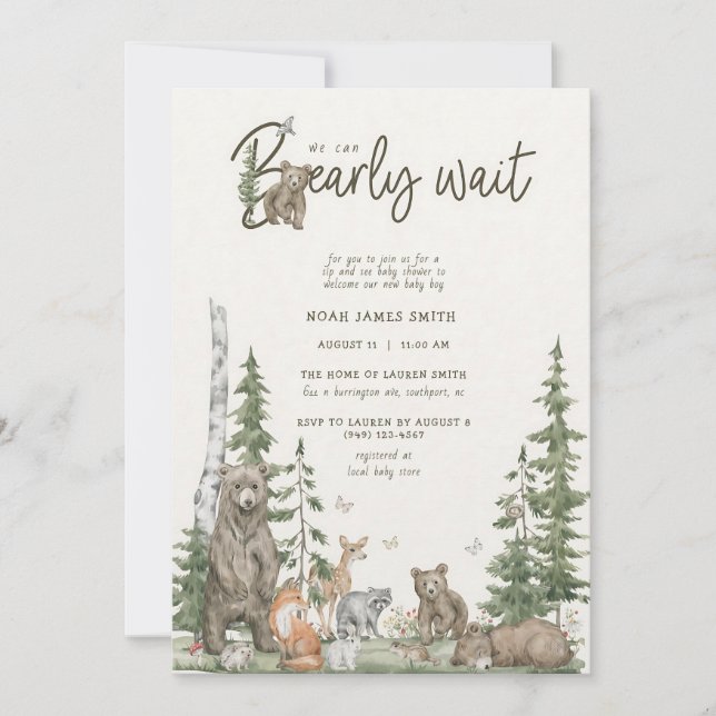 Bearly Wait Woodland Bear Sip & See Invitation (Front)