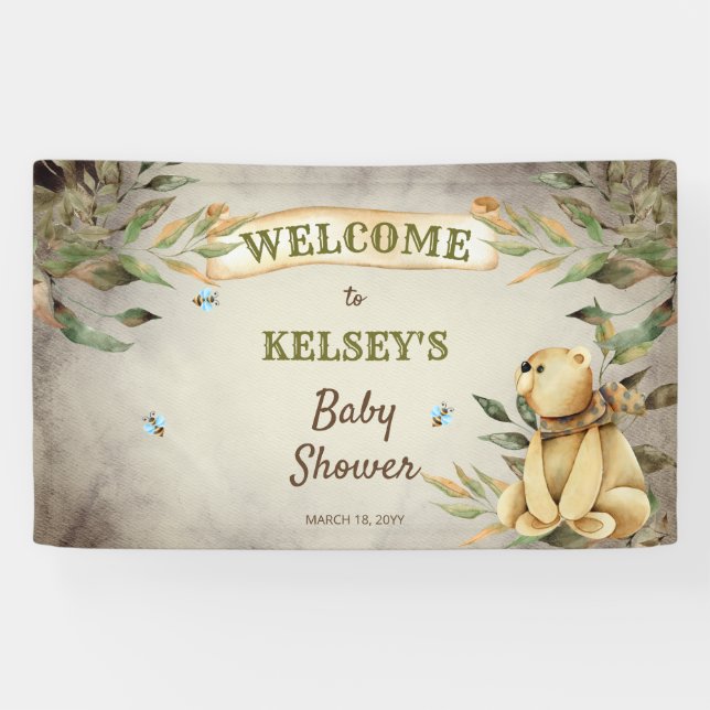 Bearly Wait Woodland Teddy Bear Boy Baby Shower  Banner (Horizontal)