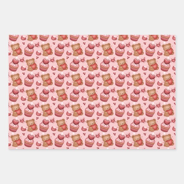 Bears and Cupcakes Valentines Wrapping Paper (Front)