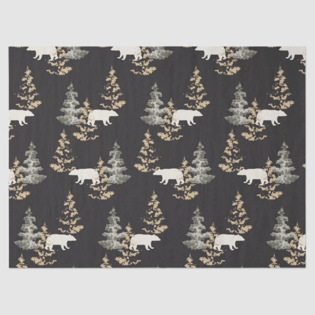 Bears and fir trees on black background  tissue paper (Front)