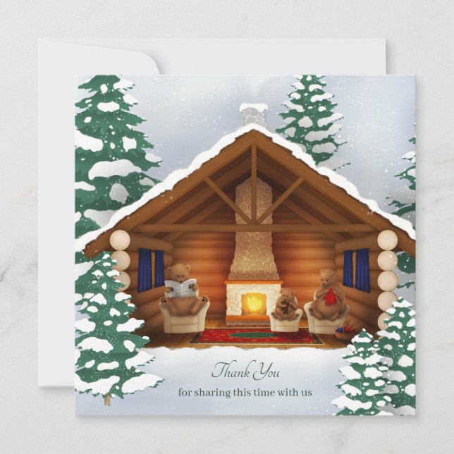 Bears At Home Personalised Winter Thank You Card (Front)