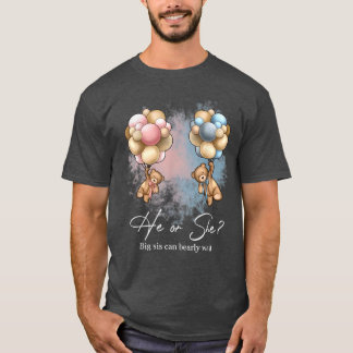 Bears Balloons Big Sis Can Bearly Wait Gender Reve T-Shirt