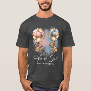 Bears Balloons Nana Can Bearly Wait Gender Reveal  T-Shirt