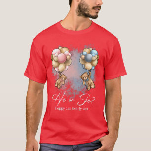 Bears Balloons Poppy Can Bearly Wait Gender Reveal T-Shirt