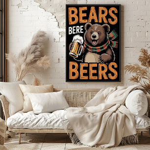 Bears Bere Beers Festive Illustration Poster